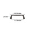 Gray cabinet pull handle with curved top design shown with dimensions of 4.3 inches width and 1.2 inches height.