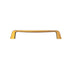 Gold-finish metal pull bar handle with rounded ends on white background.