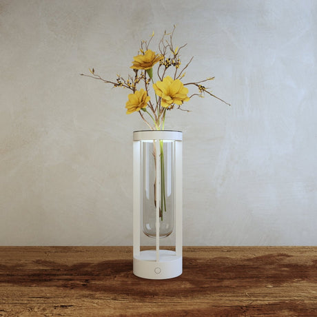 Modern Svetu Waterproof Rechargeable Pendant Table Lamp in white, featuring integrated LED and floral decor for cozy bedroom or living room ambiance.