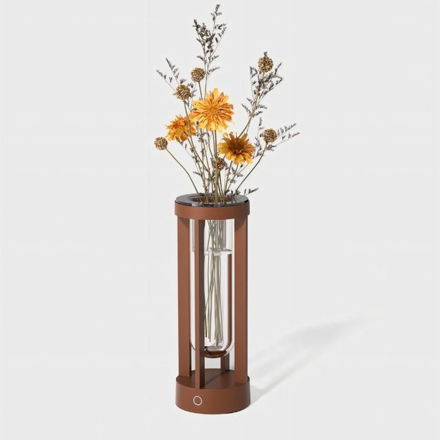 Rust-colored Svetu Waterproof Rechargeable Pendant Table Lamp with dried flowers, combining modern design and waterproof LED lighting for versatile use.