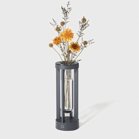 Dark gray Svetu Waterproof Rechargeable Pendant Table Lamp with dried floral decor, perfect for ambient lighting in contemporary indoor spaces.