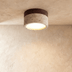 Cylindrical concrete ceiling light fixture, 3.9 inches wide by 2.7 inches tall, speckled gray finish, white studio background