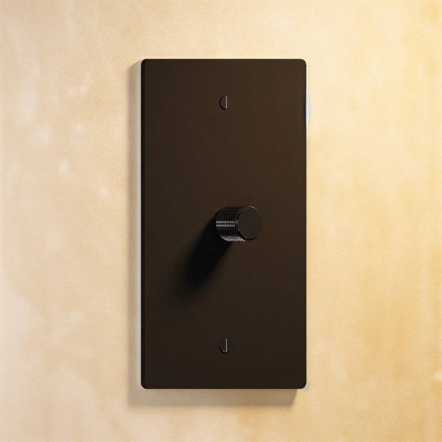 Single gang matte black rotary dimmer switch with black knob, offering sleek, minimalist lighting control in The Brass 3-Way series.