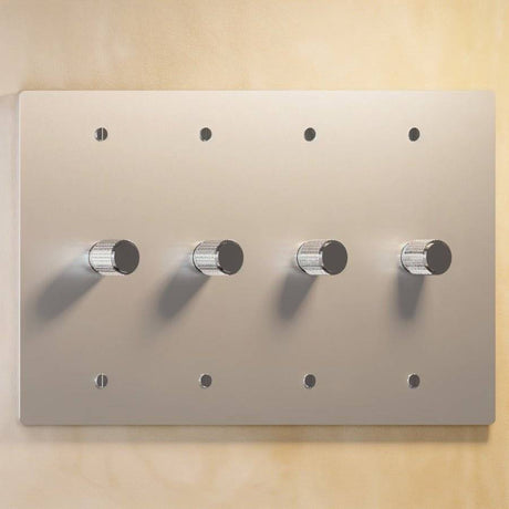 Four-gang The Brass Dimmer Switch - Open Box in brushed silver, ideal for multi-light modern setups.