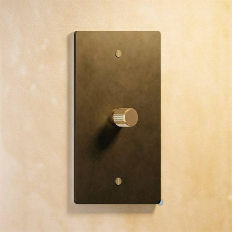 Single gang The Brass Dimmer Switch - Open Box in dark antique brass, combining vintage style with modern functionality.