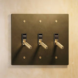 Triple gang The Brass Toggle Switch (1 to 5 Gang) - Open Box in antique brass, offering tactile lighting control with a vintage touch.