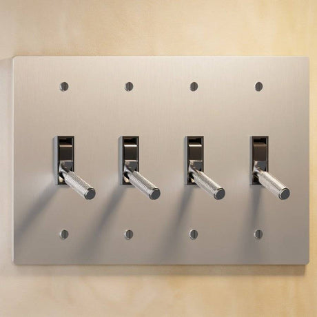 Four-gang The Brass Toggle Switch (1 to 5 Gang) - Open Box in nickel finish, offering a minimalist look for multi-light control.