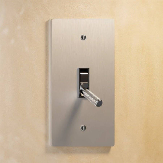 Single gang The Brass Toggle Switch (1 to 5 Gang) - Open Box in brushed nickel with silver toggle, ideal for sleek, modern lighting.
