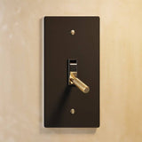 Single gang The Brass Toggle Switch (1 to 5 Gang) - Open Box in matte black with brass toggle, combining modern and classic design elements.