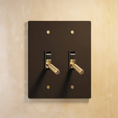 Double gang The Brass Toggle Switch (1 to 5 Gang) - Open Box in black with gold toggles, ideal for bold, contemporary lighting schemes.