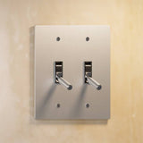Double gang The Brass Toggle Switch (1 to 5 Gang) - Open Box in satin nickel finish, offering clean and contemporary lighting control.