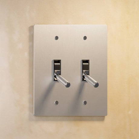 Double gang The Brass Toggle Switch (1 to 5 Gang) - Open Box in satin nickel finish, offering clean and contemporary lighting control.