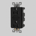 Black GFCI outlet with dual receptacles and reset buttons