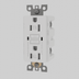 White TR USB receptacle outlet with dual charging ports and test buttons