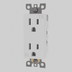 White TR duplex outlet receptacle with gray mounting brackets and terminals