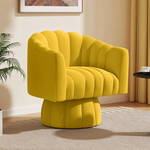 Tira Velvet Tufted Accent Chair: Upholstered in luxurious velvet with elegant tufted detailing, this accent chair exudes sophistication and comfort, perfect for adding a touch of glam to any room.