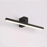 "A modern, linear LED vanity light in a dark finish, mounted on a wall."