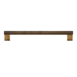 "A modern antique brass pull bar with a sleek ribbed texture, ideal for cabinet doors, drawers, and wardrobe panels in modern and transitional interiors."