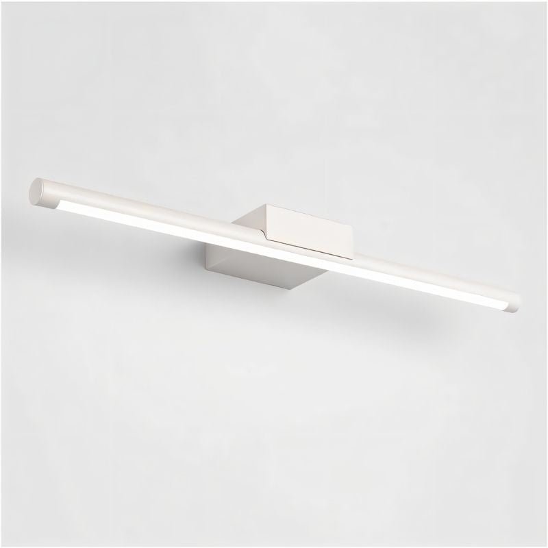 "Sleek white modern wall lamp providing uniform, glare-free illumination for bathroom vanities."