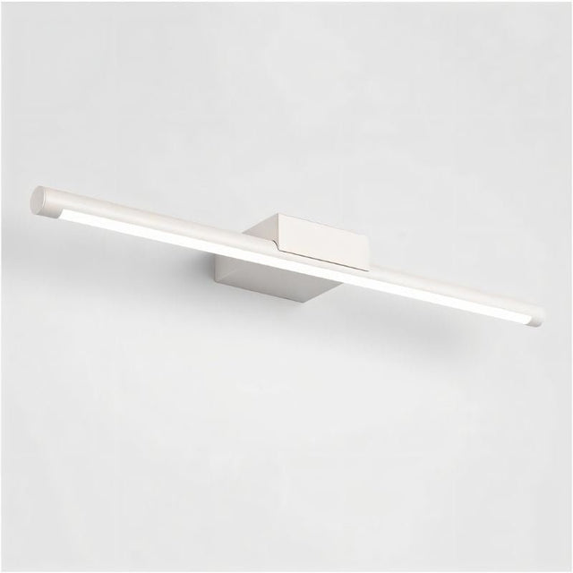 "Sleek white modern wall lamp providing uniform, glare-free illumination for bathroom vanities."