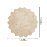 "Diagram showing the dimensions of a round travertine coaster with a scalloped edge, measuring 7.8 inches or 20 centimeters in diameter."