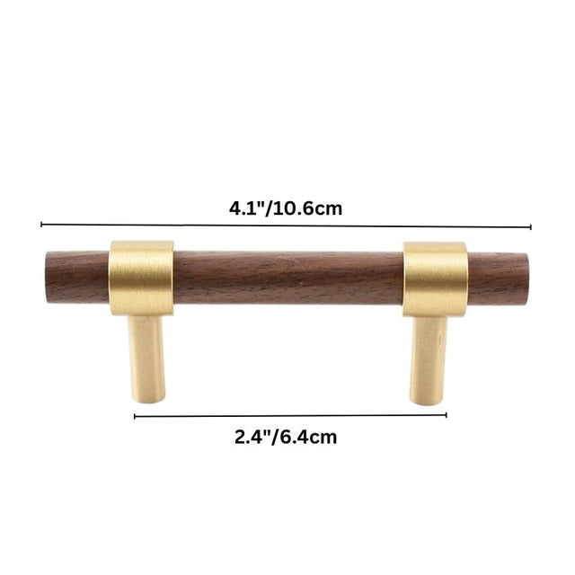 "dark wood pull bar with 10cm length, brass accents for modern interior applications."