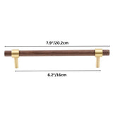 "dark wood pull bar with brass accents, 20cm length, perfect for cabinets and custom furniture."