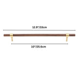 "dark wood pull bar measuring 33cm with smooth brass mounts, perfect for furniture use."