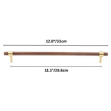 "compact dark wood pull bar with brass accents, 33cm length, suitable for custom installations."