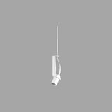 "An oblique pendant light with a white cylindrical shade, showcasing its minimalist and modern design."