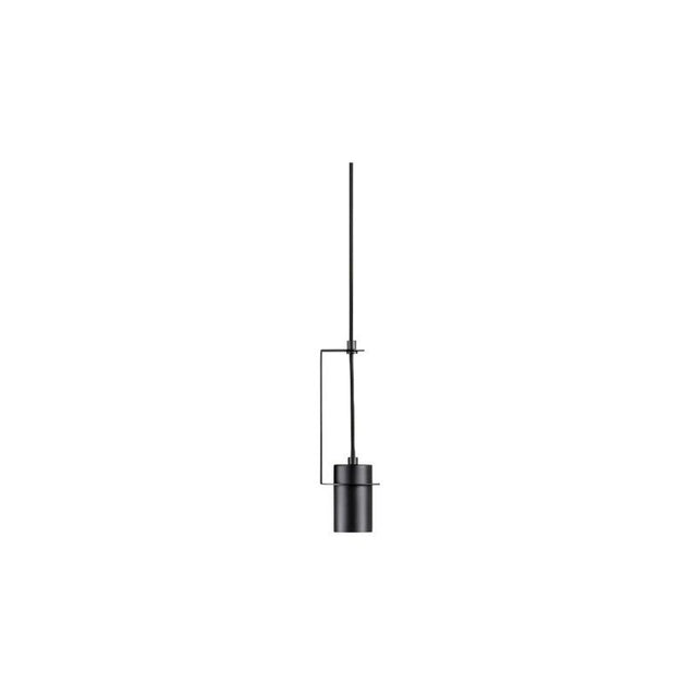 "A straight pendant light with a black cylindrical shade, showcasing its minimalist and modern design."