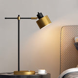 "Iron table lamp with sleek, modern design and rotatable head, featuring a sturdy base and clean lines, perfect for bedside tables"