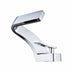 Modern chrome bathroom faucet with curved spout and white basin mixer on white background.