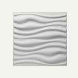 Vefni Panels - Durable, Modern Design for Any Space. White Vefni wall panel with modern 3D wave pattern, perfect for moisture-resistant wall upgrades.