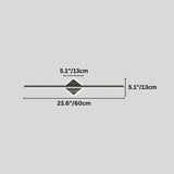 "Dimensions of a modern black wall lamp with a diamond-shaped base and horizontal bar: 23.6 inches in length, 5.1 inches in height and width."