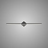 "A modern black wall lamp with a diamond-shaped base and horizontal bar, showcasing its minimalist design, isolated on a light gray background."