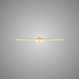 "A modern gold wall lamp with a diamond-shaped base and horizontal bar, showcasing its minimalist design, isolated on a light gray background."