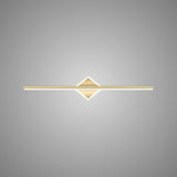 "A modern gold wall lamp with a diamond-shaped base and horizontal bar, showcasing its minimalist design, isolated on a light gray background."