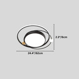 "An LED ring ceiling light with intertwined rings and a central panel, showing product dimensions."