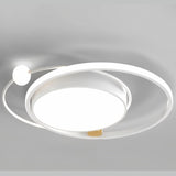 "A white LED ring ceiling light with intertwined rings and a central panel."