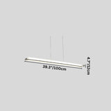 "A modern, minimalist LED pendant light, shown with dimensions of 39.3 inches in length and 4.7 inches in width."