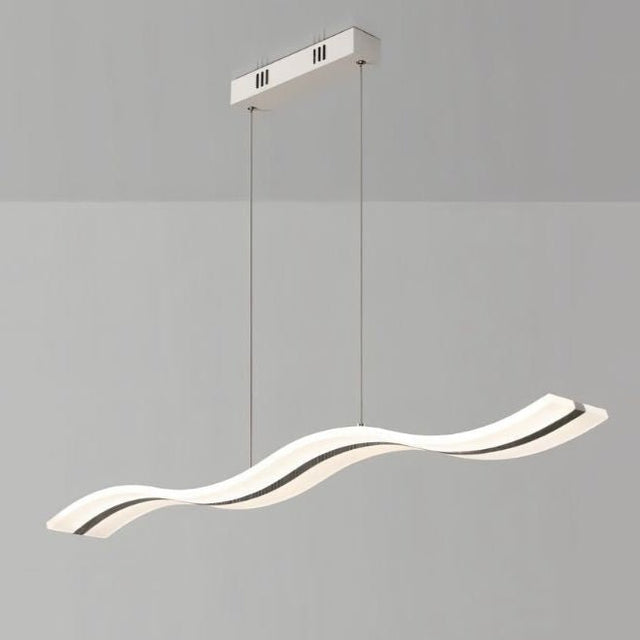 "A modern LED pendant light with an undulating wave design, isolated on a light gray background."