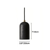 "Dimensions of a modern cylindrical pendant light crafted from black travertine: 7 inches in height and 3.9 inches in diameter."
