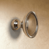 Brushed nickel cabinet pull with ornate ball finials, 5-inch center-to-center spacing, front view on white background.