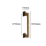 "Dimensions of a vintage brass pull bar with a sleek, modern rectangular design: 3.7 inches center-to-center, 4.6 inches overall length, and 1 inch in height."
