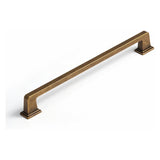 "A vintage brass pull bar made of high-quality brass with a sleek, modern rectangular design and a strong base for durability and a solid grip, isolated on a white background."