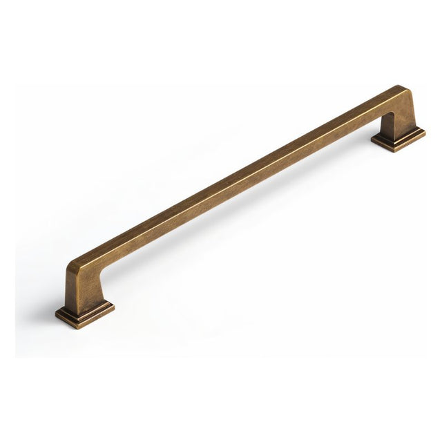 "A vintage brass pull bar made of high-quality brass with a sleek, modern rectangular design and a strong base for durability and a solid grip, isolated on a white background."