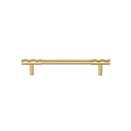 "A luxury gold faceted brass pull bar with a diamond-cut texture, isolated on a white background."