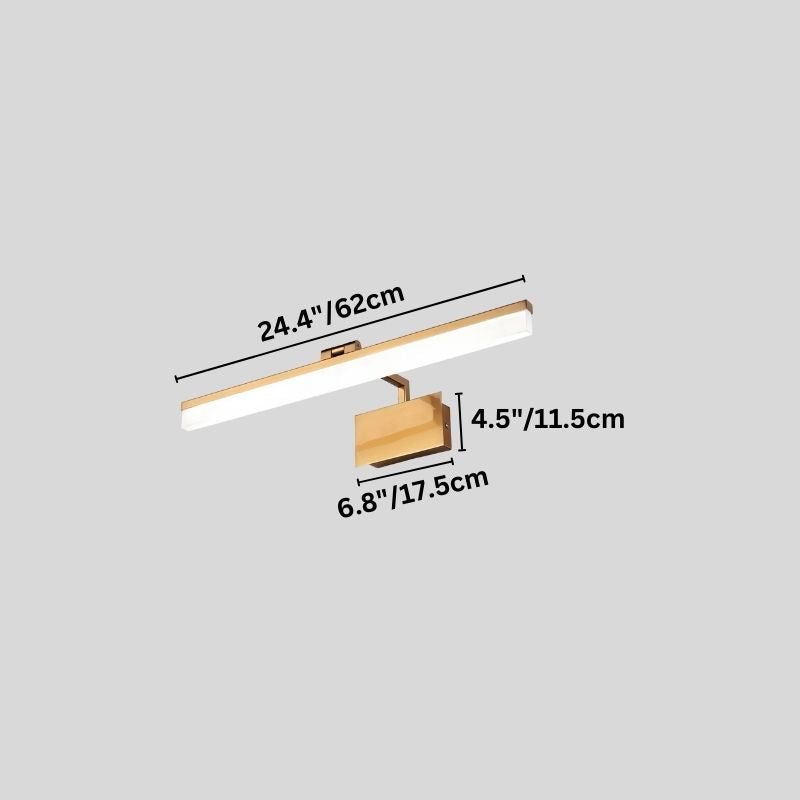 "An LED vanity light with labeled dimensions, showcasing its sleek design and 62cm length."