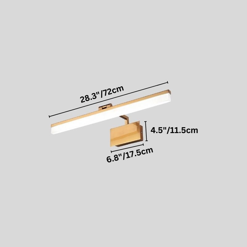 "An LED vanity light with labeled dimensions, showcasing its sleek design and 72cm length."